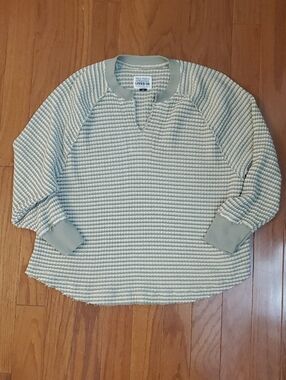 American Eagle Striped Sweater Oversized Green White Medium Extra Small Cozy